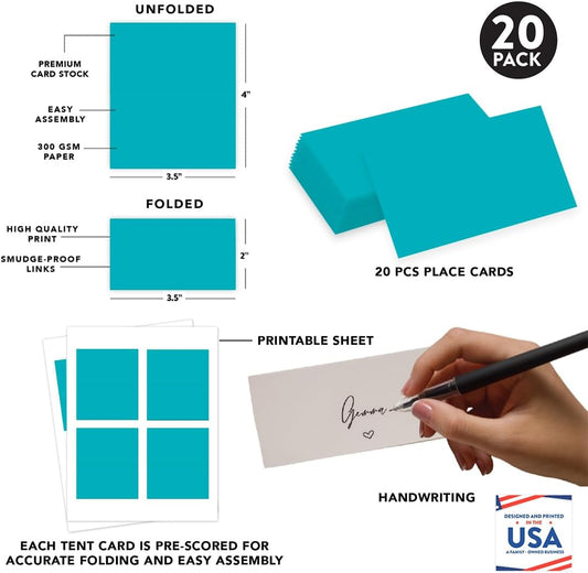 Andaz Press Table Tent Printable Place Cards, Baby Blue 20-Pack, Seat Placement Cards Place cards Table Settings Name Cards for Baby Bridal Wedding Shower, School Graduation Food Cards