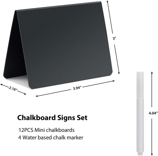 Mini Chalkboard Signs, 12 Pack 4"x3" Food Signs Tags for Display, Reusable Tabletop Small Chalkboard Signs for Chalk Signs for Food Party Buffet Wedding Bakery