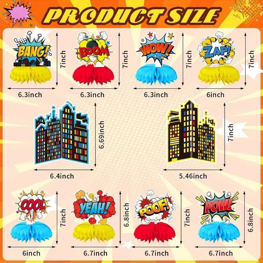 10 Pieces Hero Party Decoration, Hero Honeycomb Centerpieces 3D Table Topper Standing Decorations, Hero-Theme Party Supplies for Birthday Shower Decorations