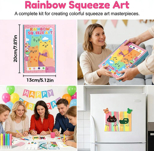 2 PCS Rainbow Squeeze Art Kit, 2026 Upgrade Creative Rainbow Scratch Art Postcard Set, Magic Dot Scratch Paper Squeegee Painting Kit, Scratch Arts & Crafts Party Favors DIY Birthday Gifts (B+C)
