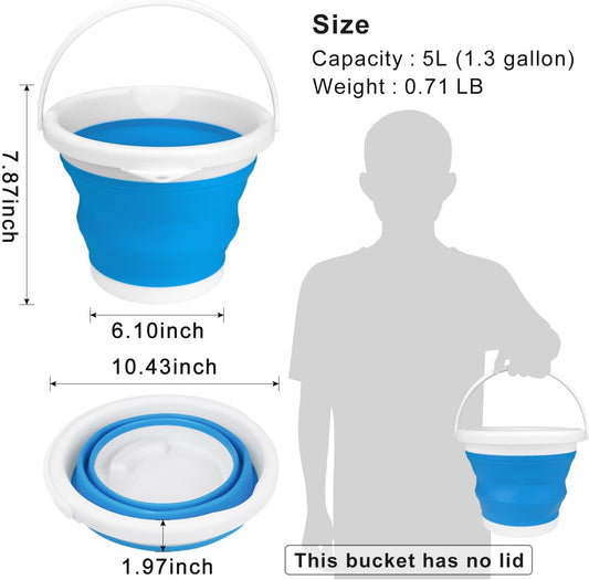 Collapsible Mop Bucket and Ice Bucket-5L(1.3 Gallon) Household Cleaning Silicone Dust Mops Bucket with no Wringer Set,Portable Bathroom Cleaning Supplies Bucket for Cleaning Caddy Spin Mops for Floor