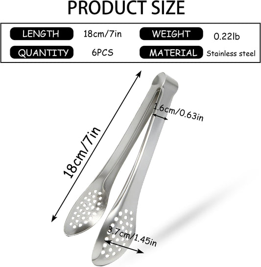 6 PCS Gold Serving Tongs for Party 7 Inch Stainless Steel Serving Utensils for Salad Buffet and Dessert(Gold)