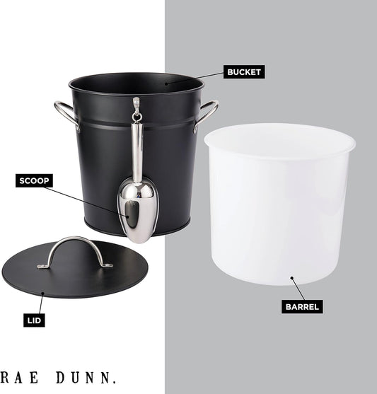 Rae Dunn Ice Bucket with Scoop - Stainless Steel Bucket with Handle, Lid and Ice Scooper - 4 Qt. Storage Bin for Ice Cubes for Bars, Parties, Backyard Barbeques, Picnics, and Camping (Sage)