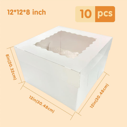 15 Pcs Cake Boxes,12x12x8 Inches White Bakery Boxes with Window,Tall Dessert Boxes,Cookie Boxes for Multi-Layer Cakes,Cake Containers for Birthday,Party,Valentine’s Day by GBF