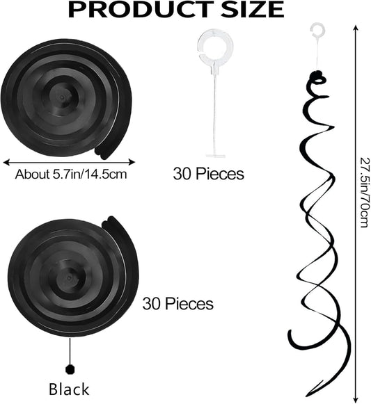 30 Pieces Hanging Swirl Party Decorations Foil Decorations Ceiling Swirl Spiral Hanging Plastic Streamer for Ceiling Birthday Graduation Wedding Celebration Baby Shower Party Supply (Black)
