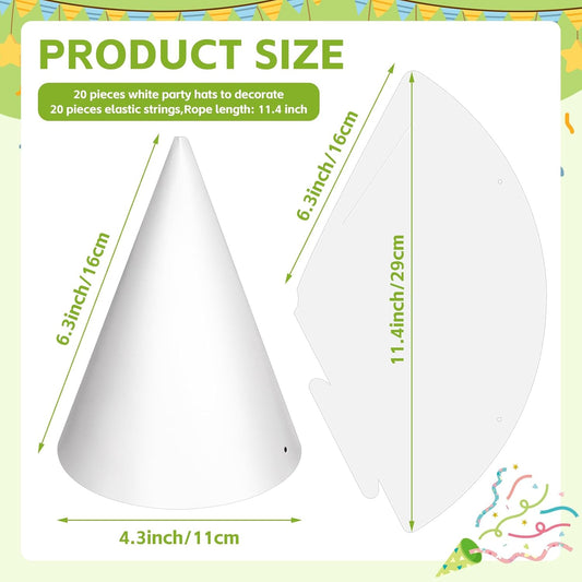 WEOXPR White Paper Party Hats for Birthday,Decorative Bulk Cone Hat for Adults Art DIY, Halloween Supplies(10/20/40/60)