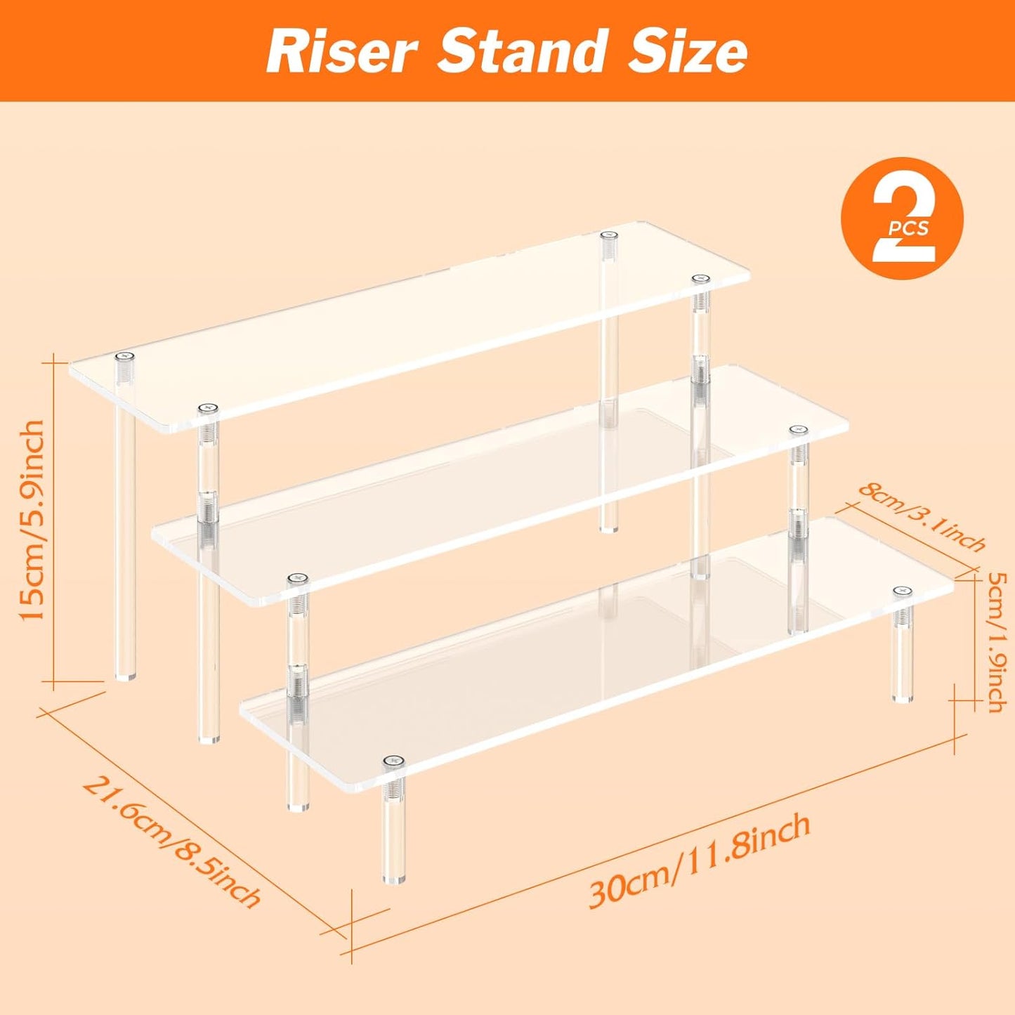 3 Tier Acrylic Display Risers, Large Perfume Organizer Stand, Clear Cupcake Stand Holder, Display Shelves for Figurines, Dessert Shelf for Party, Risers Display Stand for Decoration (1 Pack)