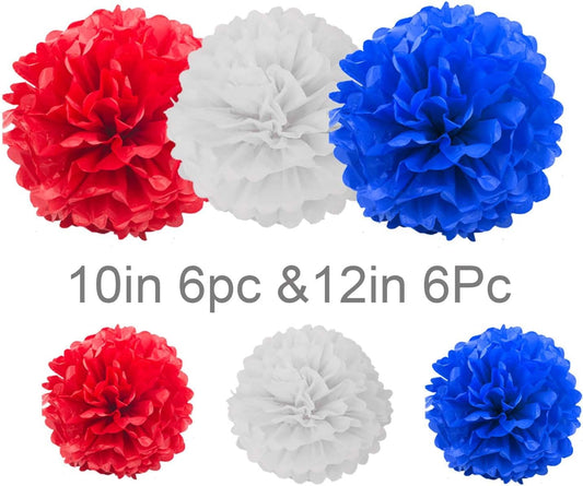 Purple & Gold Tissue Paper Pom-Poms - Hanging Paper Pompoms Flower Ball Wedding, Birthday Party Decoration (6pcs 12in & 10in)