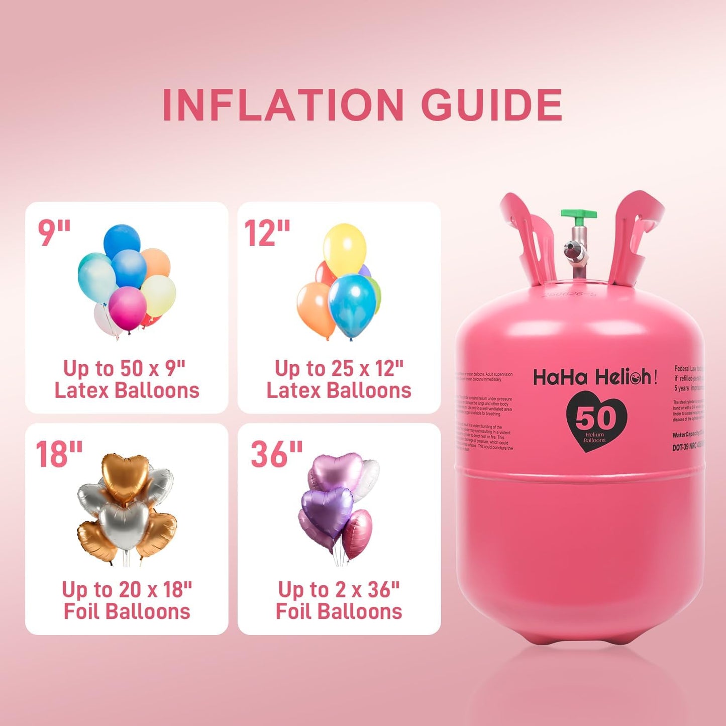 Helium Tank For Balloons At Home,13L Helium Tank Up To 50 Latex Balloons, Includes Filling Nozzle, Ideal for Birthday, Wedding & Party Decoration