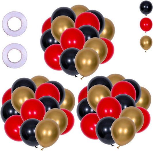 Balloon Column Stand Kit Set of 2, 5 Ft Modular Balloon Tower Pillar with Base for Birthday, Graduation, Baby Shower, Wedding Party Decoration (100 Black Gold Red Balloons Included)