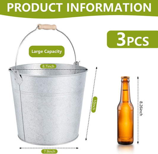 OBTANIM 4 Pack 8 Quart Galvanized Metal Buckets Champagne Drink Cooler Storage Ice Pails with Handle for Plants, Succulents, Party Favors Organizing Home Parties Bar Cooling Supplies