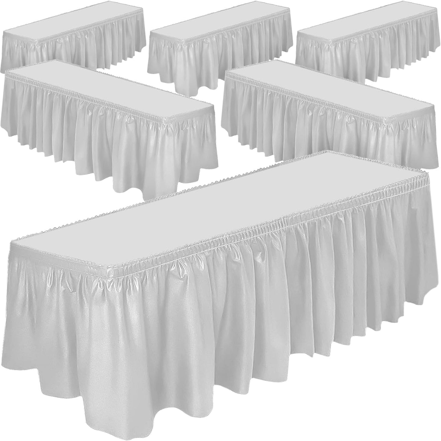 DecorRack 2 Pack Table Skirts, 29 in x 14 ft Each, Multi Pack -BPA Free- Plastic Tableskirt, Disposable, Reusable, Rectangular Tablecloth Skirt, White (2 Pack)