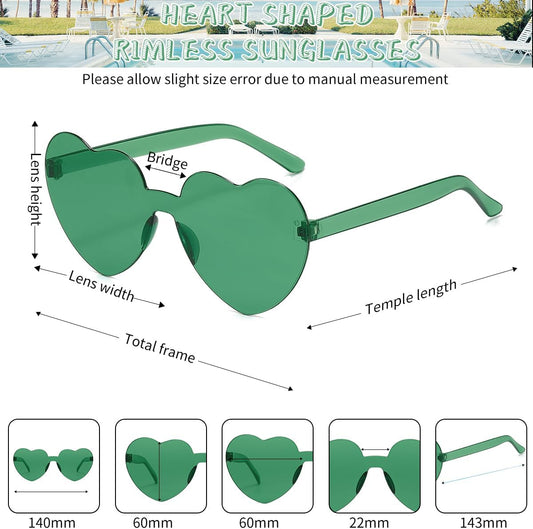 12/20/24 Pairs Heart Sunglasses for Women Men, Trendy Heart Shaped Rimless Transparent Sunglasses, Party Favors
