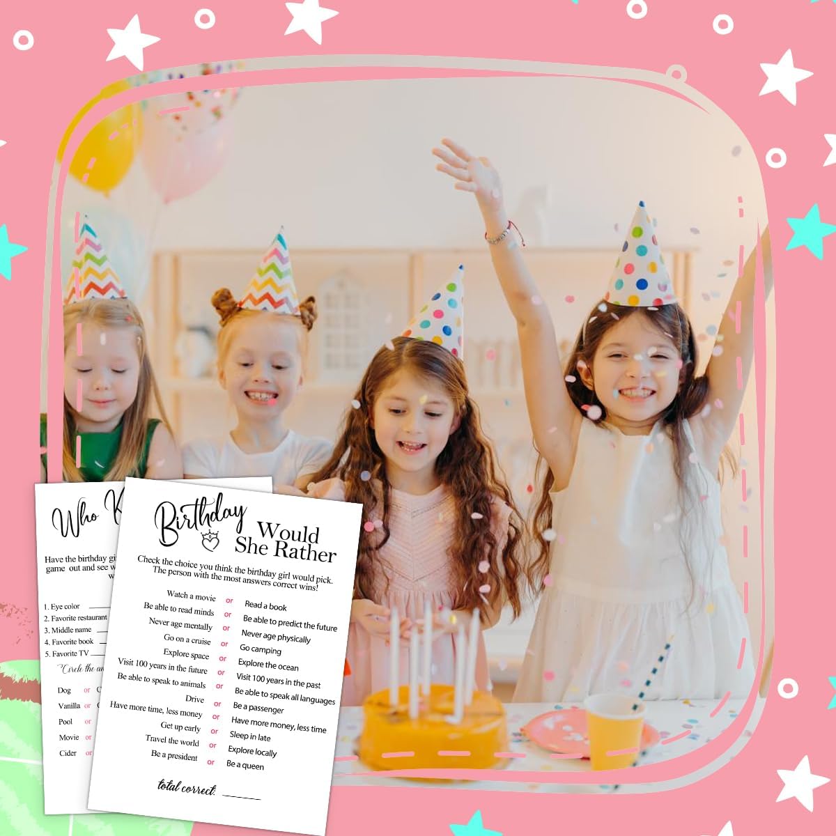 Birthday Party Cards for Girl, Birthday Games Card, Would She Rather Game Cards Set, Birthday Supplies Activity Decorations for Adult Girl, Set of 30 Game Cads