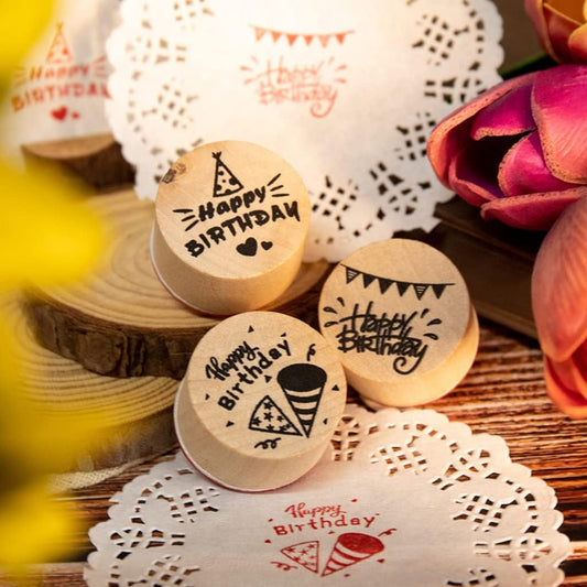 6 Pcs Wooden Stamps Set Round Wooden Rubber Stamps for Card Making Thank You Pattern Rubber Stamp for DIY Craft Card and Scrapbooking (Thankyou Stamps)