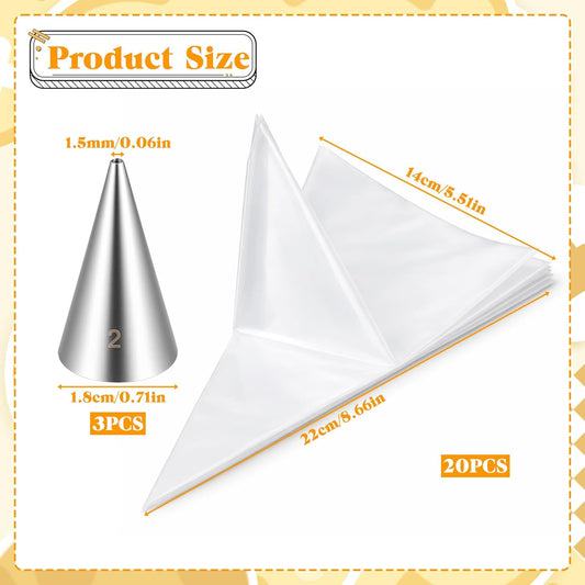 Piping Bags and Tips Set, 20 Disposable Pastry Bag 3 Piping Tips, Pastry Bags Cakes Decorating Supplies Kit Cookie Decorating Supplie Baking Supplies for Lettering, Outlines Detail Work