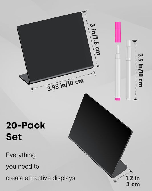 Uniclife 20 Pack Mini Chalkboard Signs for Food, Small Chalkboard Signs with Chalk Markers, Reusable Matte PVC Food Signs Food Labels for Party Buffet Wedding, Blackboard Place Cards Table Signs