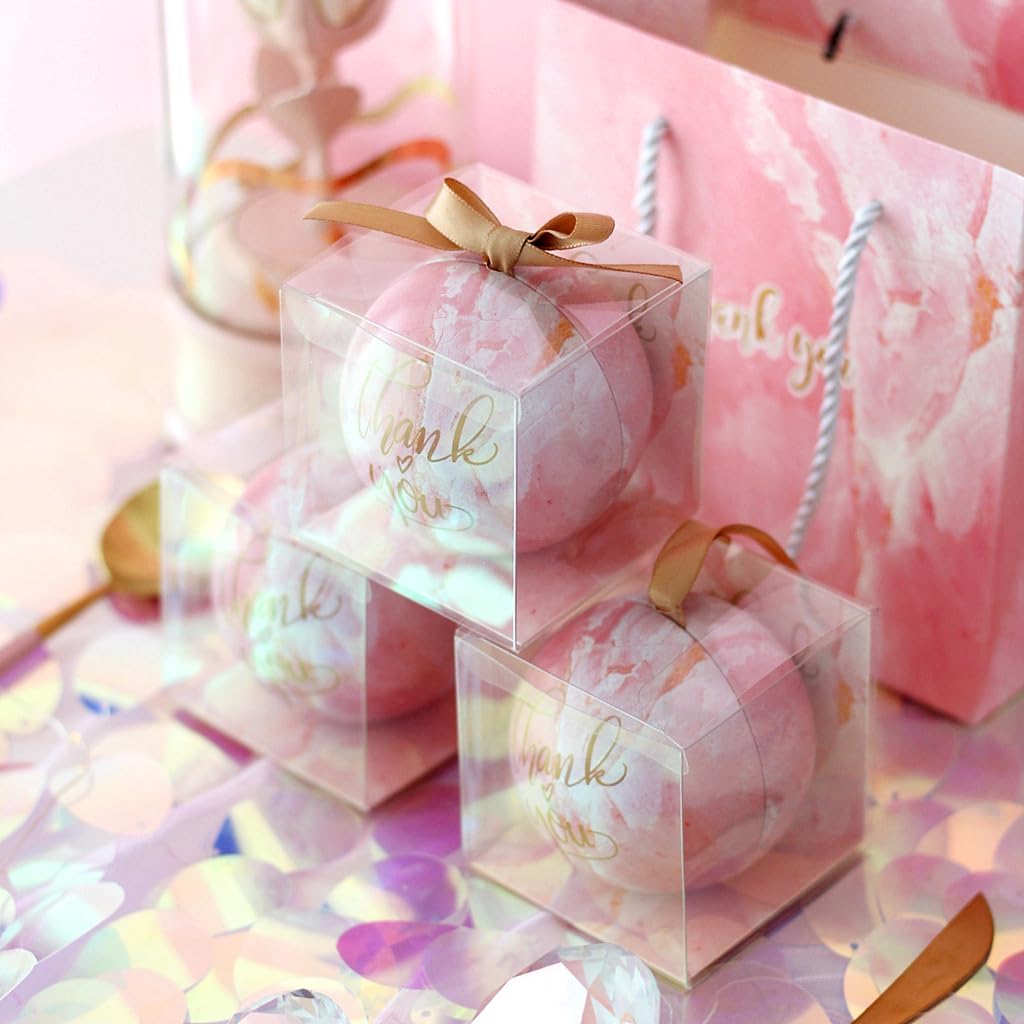 JOERSH 2x2x2 Inches Clear Boxes for Favors with Gift Ribbons, 60 PCS Mini Transparent Cube Wedding Baby Shower Birthday Party Favor Boxes, Small Gifts Display Individual Macaron Box