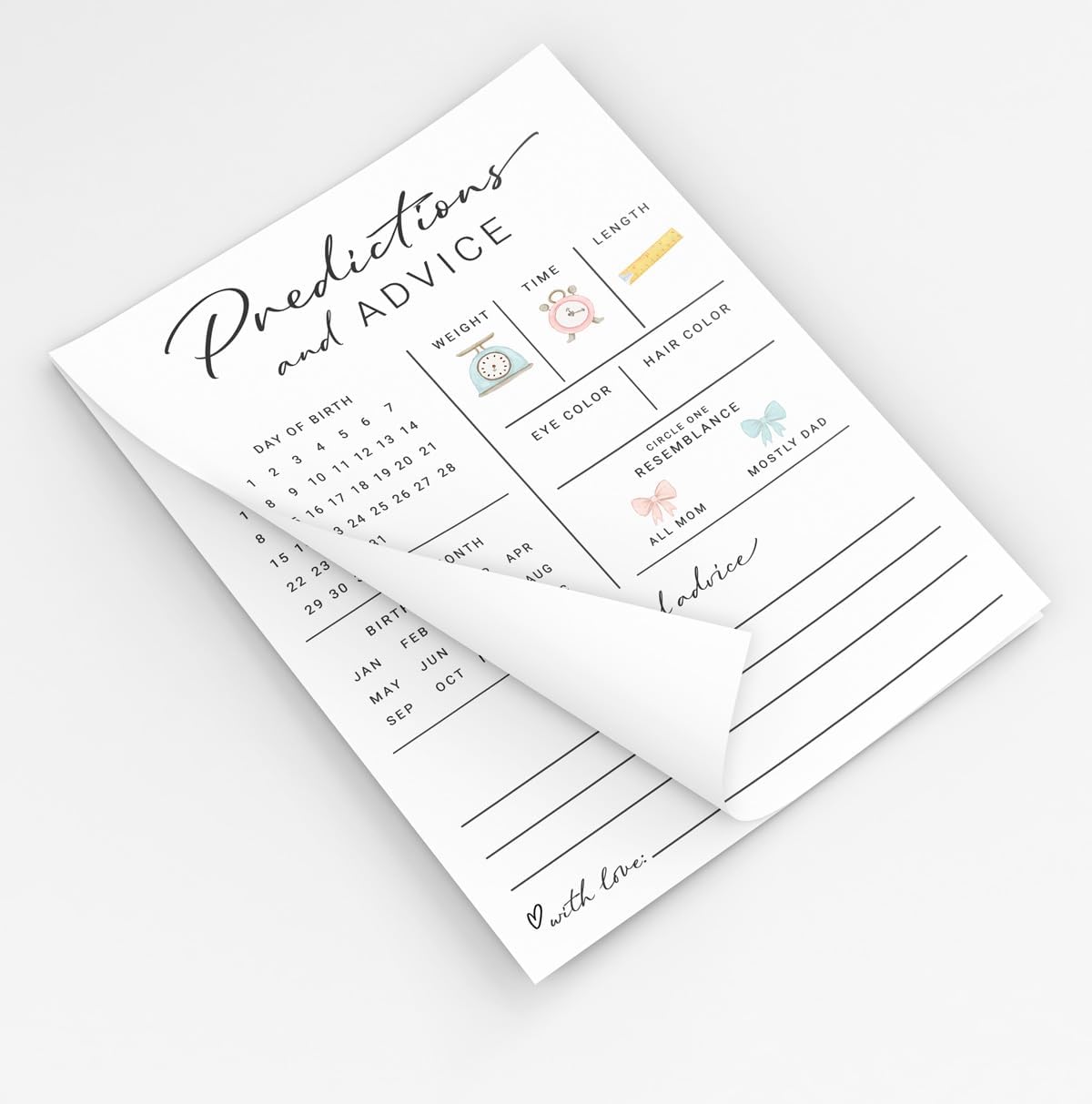 Printed Party Baby Predictions & Advice Cards for New Parents – Baby Shower Game, Wishes for Mommy & Daddy, Gender Reveal Boy or Girl, Modern Minimal Design, 30 Cards