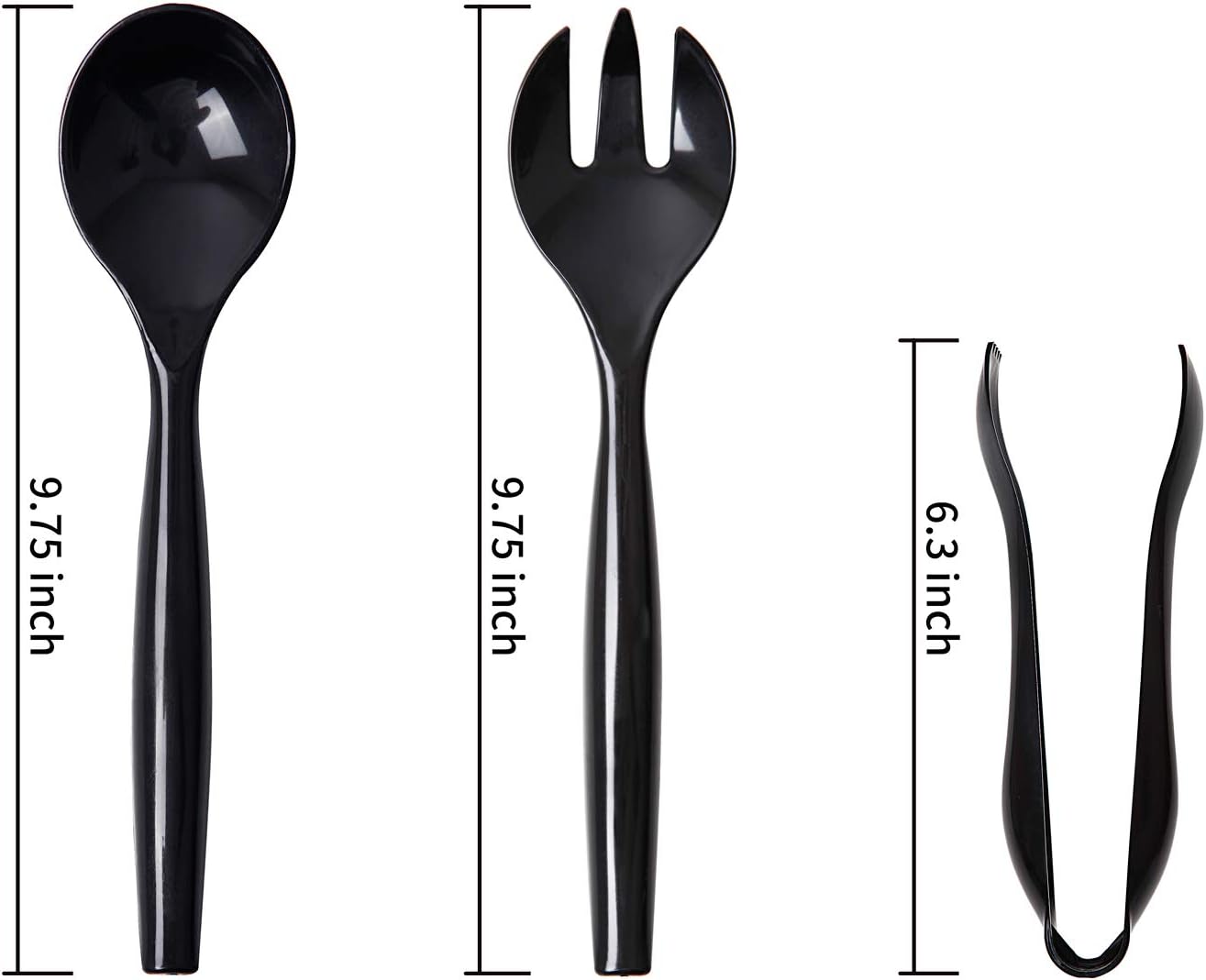 Supernal 72pcs Plastic Serving Utensils Heavy Duty Disposable Serving Tongs Black Disposable Serving Set 10" Spoons 10" Forks 6" Tongs Each 24pcs