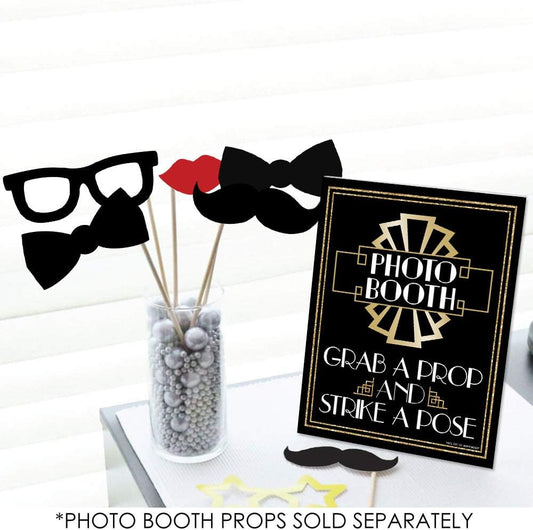 Big Dot of Happiness Roaring 20’s Photo Booth Sign - 1920s Art Deco Jazz Party Decorations - Printed on Sturdy Plastic Material - 10.5 x 13.75 inches - Sign with Stand - 1 Piece