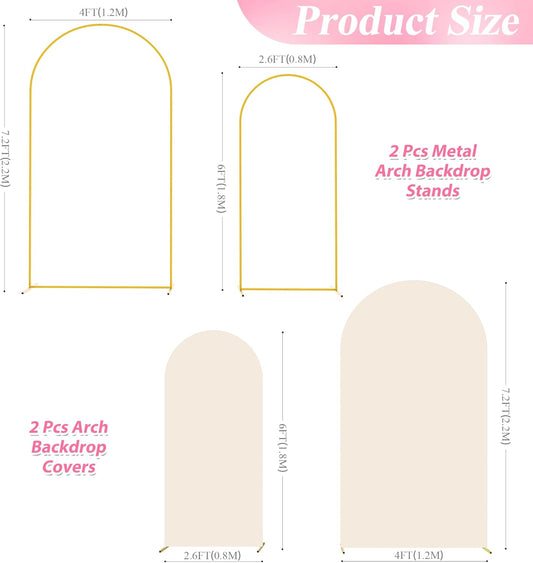 Wokceer Wedding Arch Backdrop Stand and Cover Set of 2 Metal Arch Stand with Arch Cover White 7.2FT, 6FT for Birthday Party Wedding Ceremony Bridal Baby Shower Event Decor