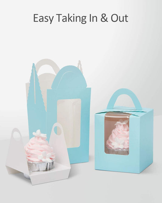 qiqee 60pcs Cupcake Boxes Individual Disposable White Single Box with Window 3.6 * 3.6 * 4.3inch Cupcake Containers/Holders