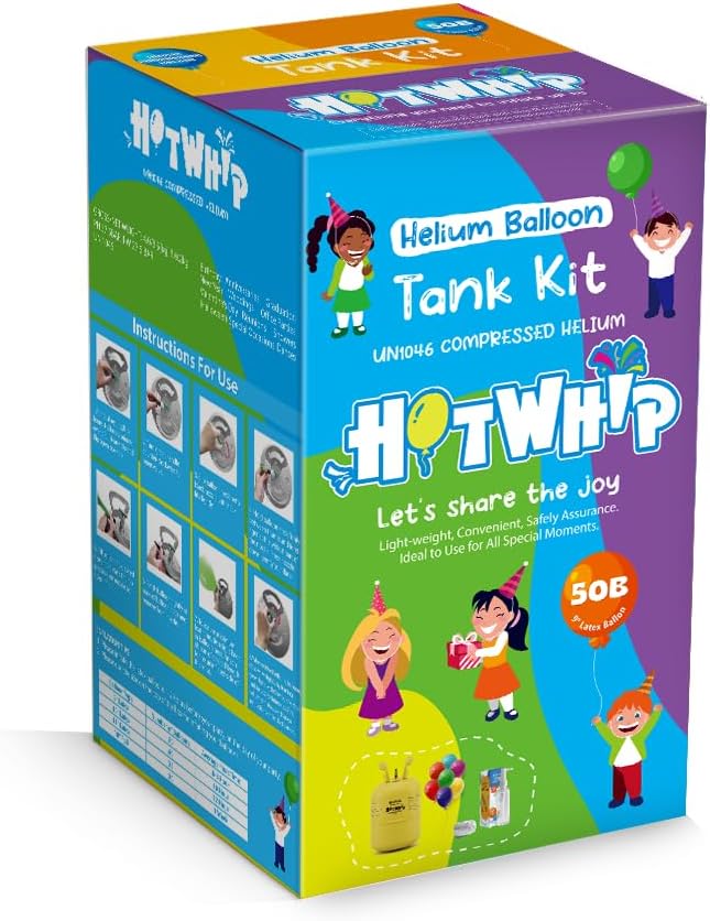 13L Helium Tank Up To 50 Latex Balloons, Helium Tank For Balloons At Home, 100ML Balloon Protection Fluid, 50 Latex Balloons And Ribbons Included, 1 Helium Tank
