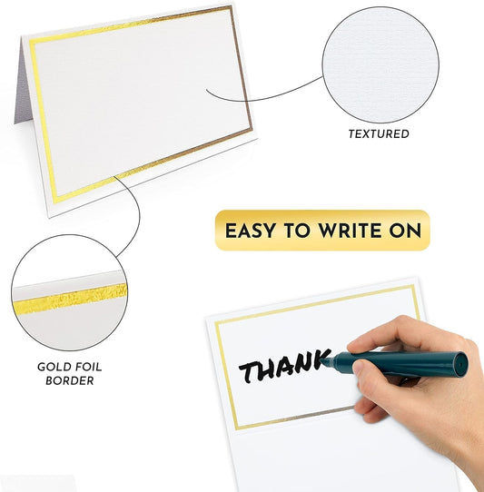 Place Cards Pack of 60 Premium Tent Name Place Cards for Table Setting with Gold Foil Border 2x3.5 inches - Perfect for Weddings, Banquets Dinner Parties and any other Events