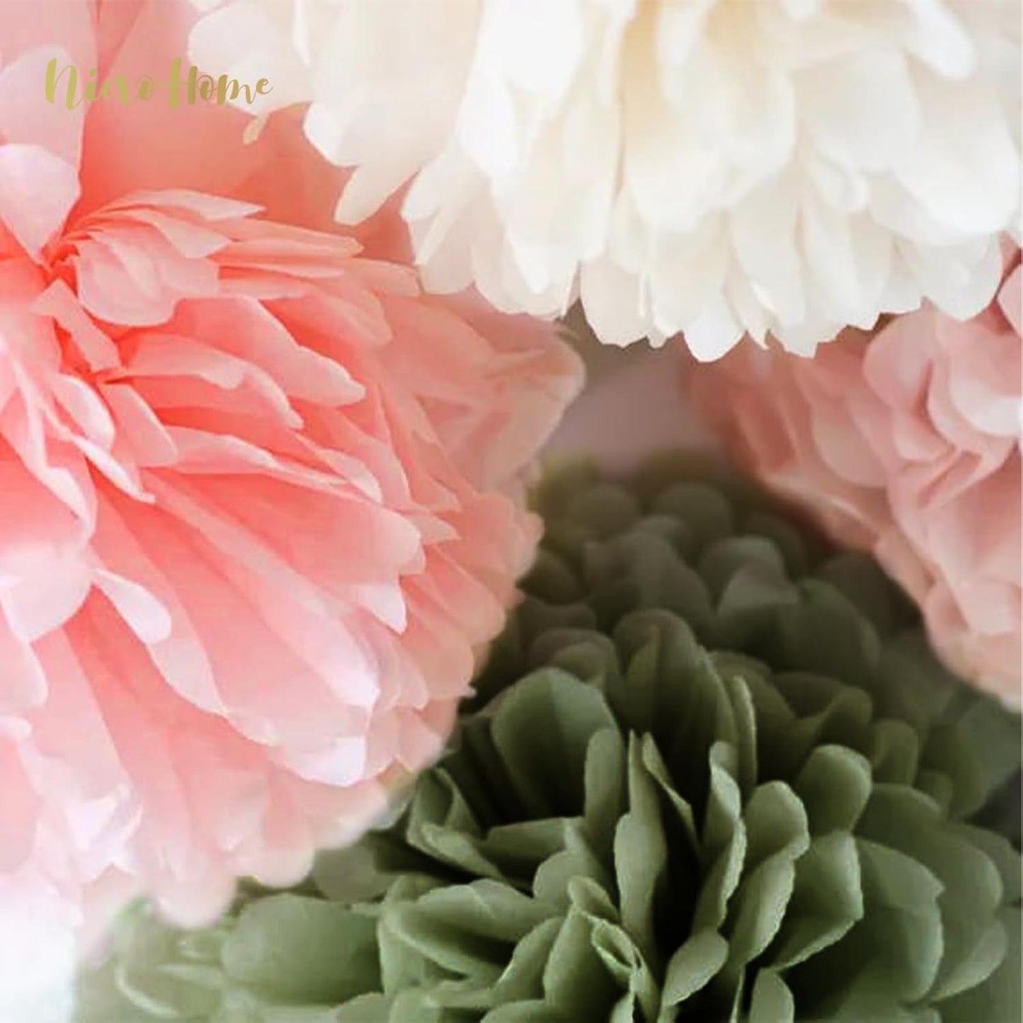 NICROHOME EUR Boho Wedding Decorations, 28PCS Rustic Neutral Creamy White Tissue Paper Pom Poms Tassel, Dots Paper Garland Decor Packages for Baby Shower Birthday Bridal Shower Party Table