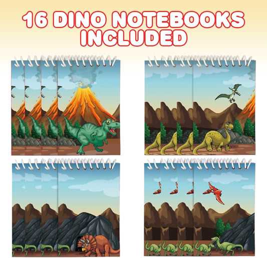 ArtCreativity Mini Dinosaur Notebooks, Pack of 16, Small Spiral Notepads with Dino-Themed Covers, Cute Stationery Supplies for School and Office, Fun Birthday Party Favors, Goodie Bag Fillers for Kids