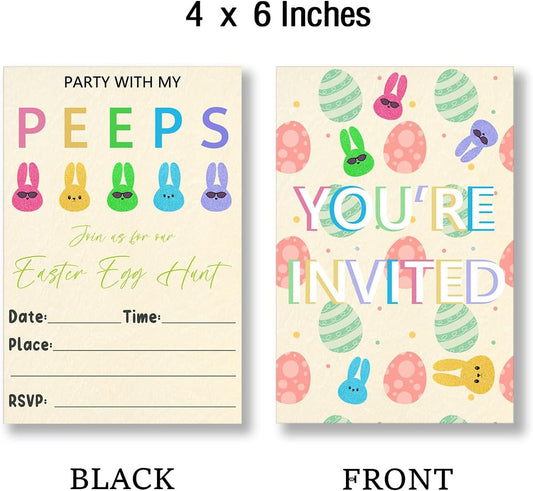 Easter Party Invitations, Easter Egg Hunt Party Invites, Party with my Peeps (20 Cards with Envelopes) Double Sided Design