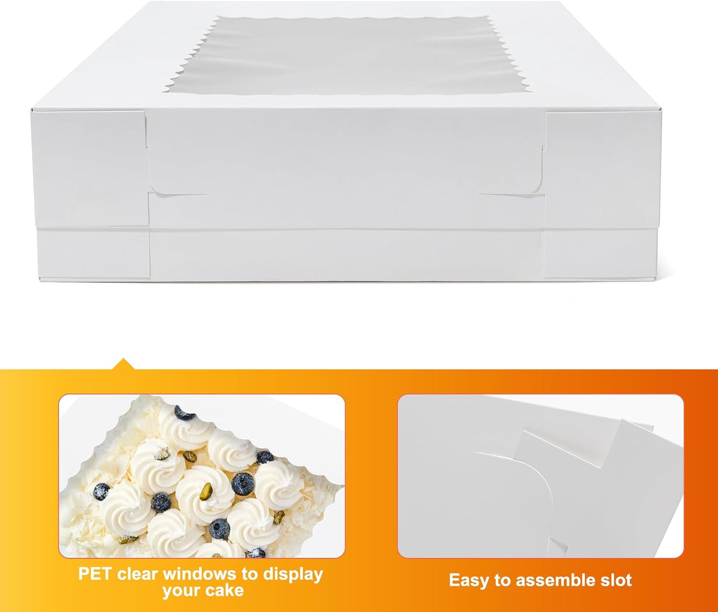 Wowxyz 14x10x4 Cake Boxes 6pcs Rectangle Quarter Sheet 1/4 Sheet Bakery Boxes with Window - Donuts, Pastry Baking Cake, Pie White Cardboard Treat Packaging