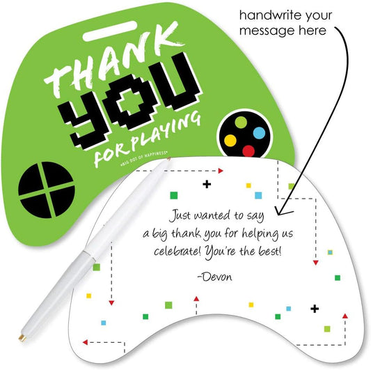 Big Dot of Happiness Video Game - Shaped - Pixel Game Zone or Birthday Party Thank You Note Cards with Envelopes - Set of 12