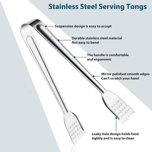 8 Pack 7-Inch Stainless Steel Serving Tongs, Mini Buffet Tongs for Appetizers, Desserts, Salad Bar, Ice, Sugar and Candy