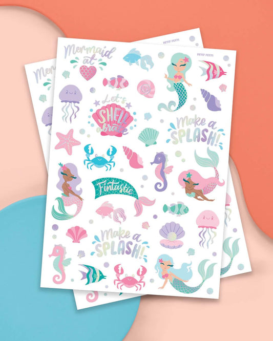 xo, Fetti Under The Sea Mermaid Temporary Tattoos - 56 Iridescent Foil Styles | Kids Birthday Party Supplies, Sea Creatures Favors, Ocean Animal, Underwater Arts and Crafts, Boys + Girls Activity