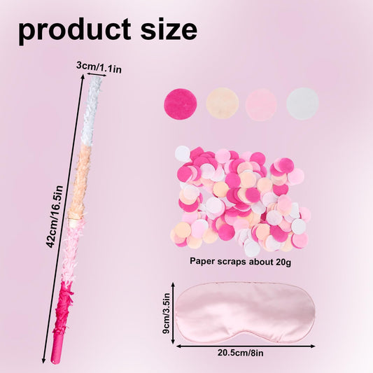 2pcs Pinata Buster Sticks, Pink Smashing Pinata Stick with Blindfold & Confetti Pinyata's for Girls Piñata Toys for Kids Adults Celebrations Parties Events