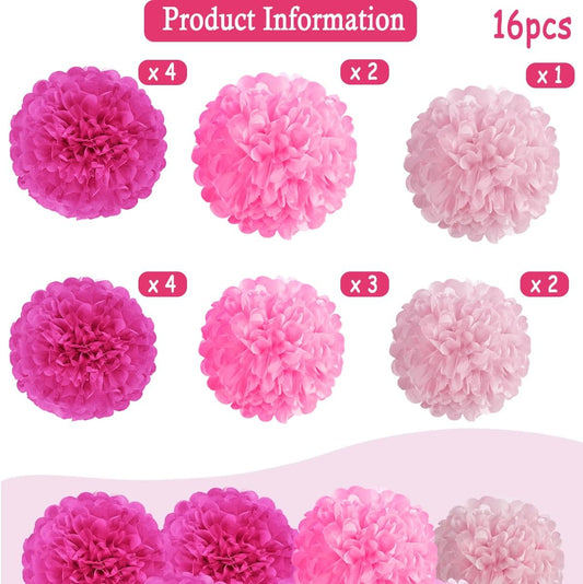 16PCS Pastel Paper Tissue Pom Poms Decoration Macaron Rainbow Candy Ice Cream Easter Paper Flower Balls Wall Hanging Decor for Birthday Wedding Spring Pastel Decoration