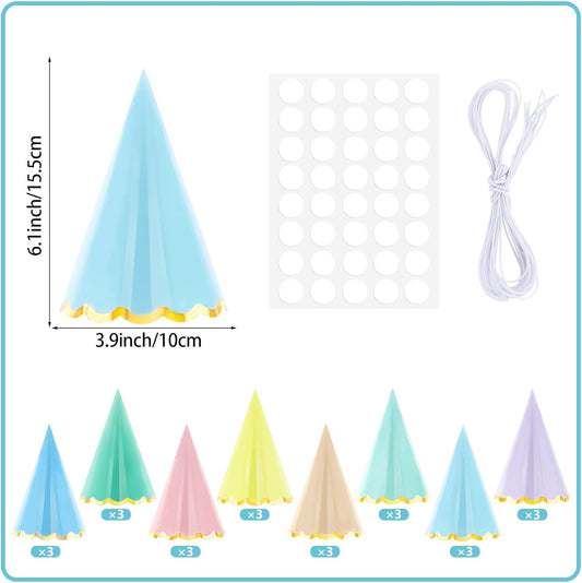 Hooqict 24Pcs Mini Birthday Party Hats Colorful Happy Birthday Cone Paper Hats for Kids Girls Pets Stuffed Animals Pastel Party Decorations Classroom Celebration Supplies