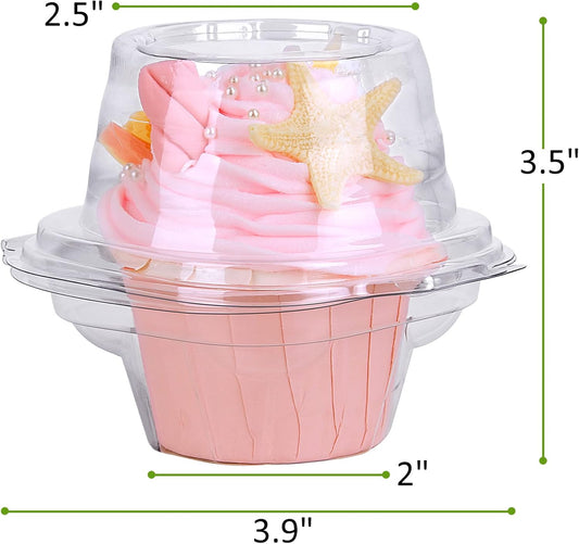 2 Cavity Cupcake Boxes-Stackable Regular Cupcake Carrier Holder, Thicker Clear Cupcake Boxes, Non-slip High Topping Cupcake Containers for Cupcakes, Muffins (50)