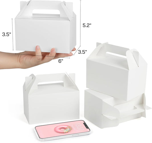 LotFancy Gable Boxes for Party Favor, 9.5 x 5 x 5 Inches, 25 Pack, Large Treat Box with Handles, White Gift Boxes, Goodie Box for Birthday, Wedding, Baby Shower, Lunch