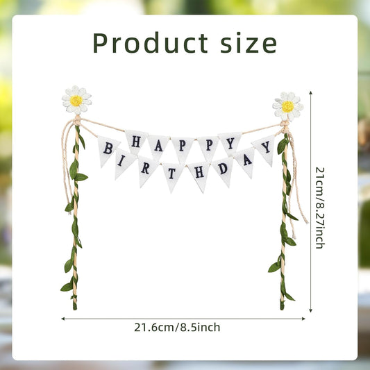 Happy Birthday Flag Banner Cake Topper, Handmade Pennant & Star Garland Birthday Cake Flag Decoration for Party Decorations Supplies