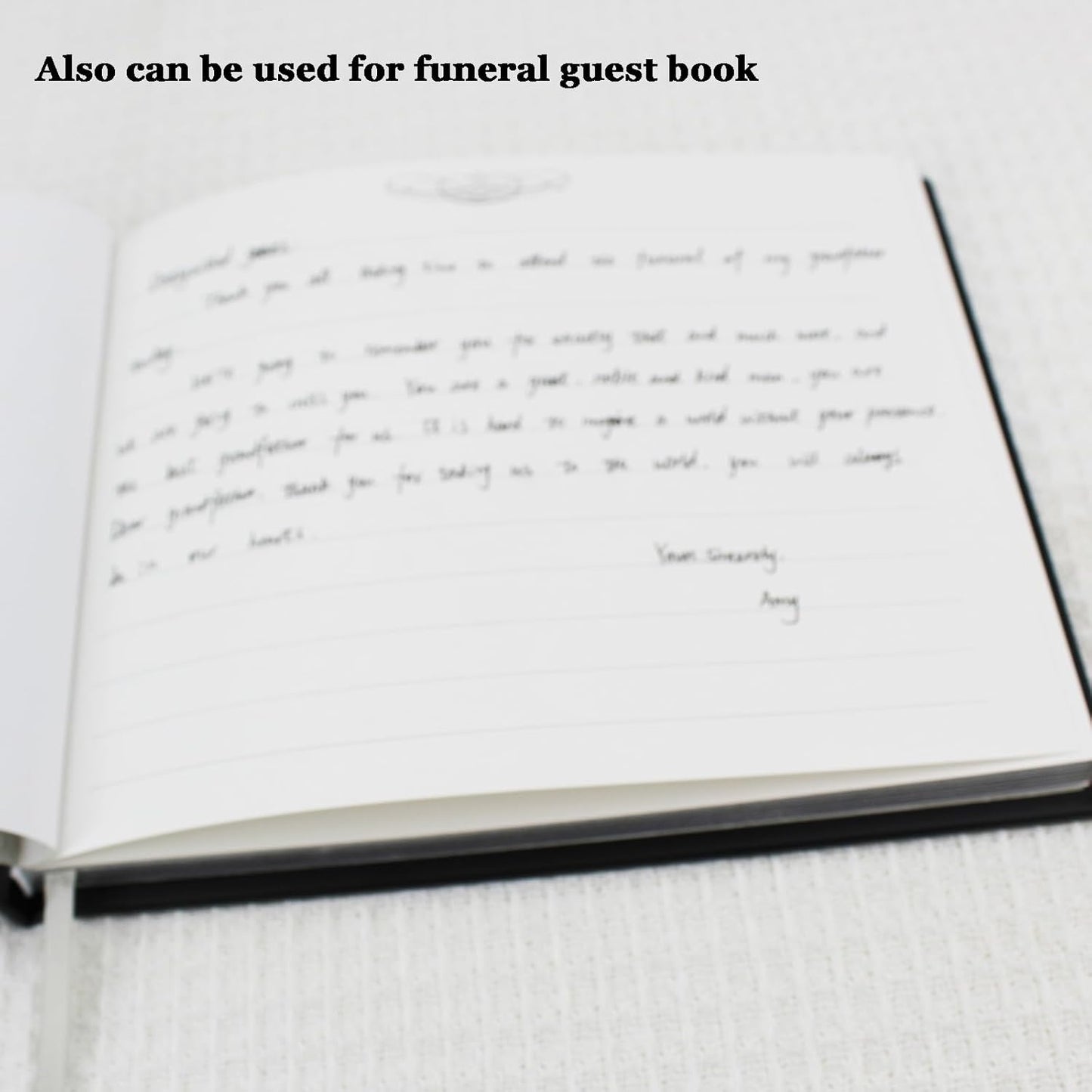 Amonk Premium Black Guest Book for Graduation Party, Weddings, Baby Showers & Special Events - Hardcover Sign in Funeral Memory Book with 100 Lined/Blank Pages & Gold Gilded Edges (9"x7")