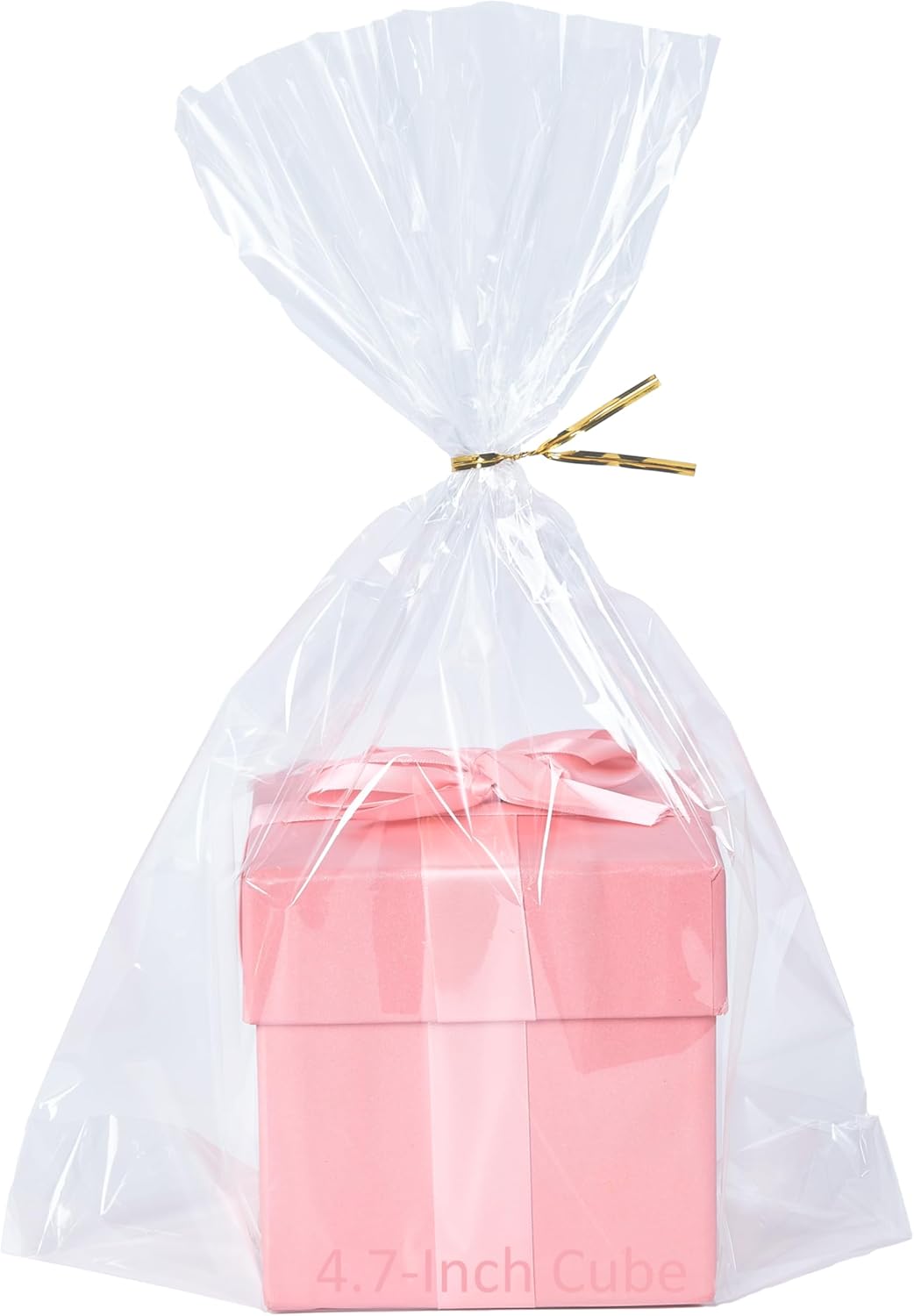 Wowfit 50 CT 8x11 inches Clear Bottom Gusset Cellophane Treat Bags with 6" Gold Twist Ties, Cello Packaging for Mugs, Dessert, Muffins, Party Favors and Gift Wrapping