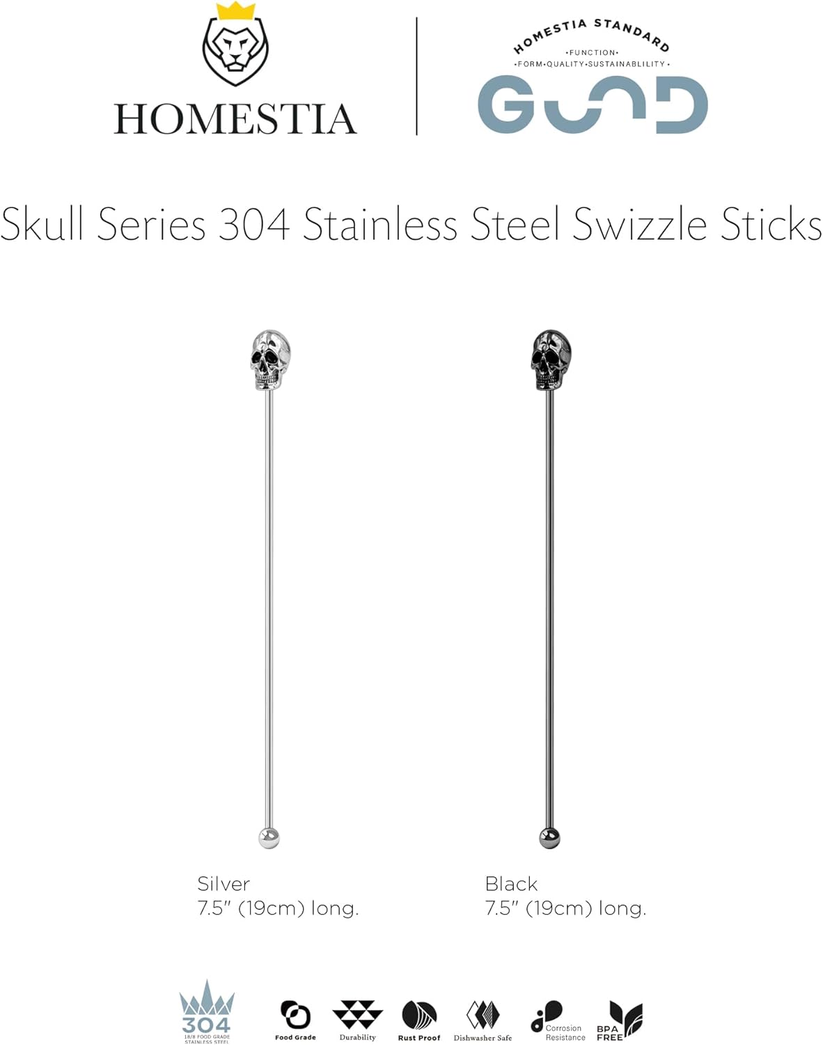 Homestia 7.5" Stainless Steel Cocktail Stirrers with Cute Animal Design, Set of 6 Reusable Swizzle Sticks for Coffee, Martini, Drinks - Dishwasher Safe Metal Bar Tools Stir Sticks