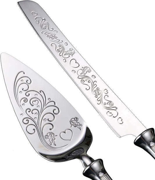 Cake Knife and Server Set,18/10 Stainless Steel Cake Cutting Set, Sweet Love Cake Serving Set Perfect For Wedding, Birthday,Home, Parties and Events