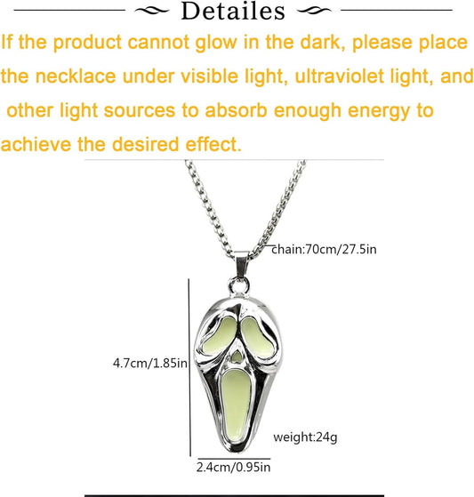 Longita Ghostface Necklace Glow in the Dark Scream Skull Necklaces for Women Men Halloween Necklace Light Up Ghost Face Necklaces Party Jewelry 1pcs