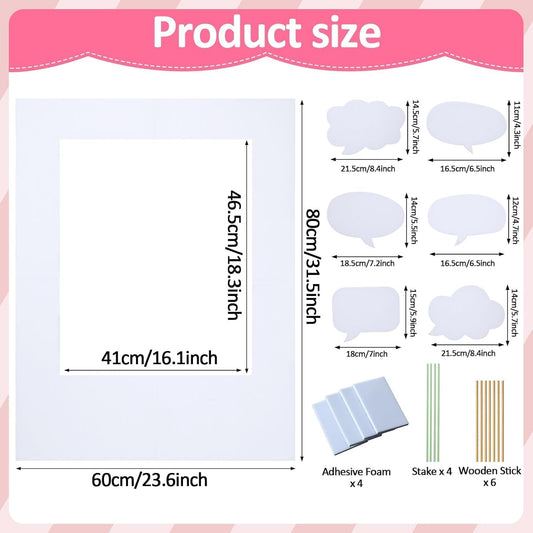 32 x 24 inch Blank Photo Booth Props DIY Happy Birthday Party Supplies Writable Picture Frame with Speech Bubble Signs Photo Booth Props for Valentine's Day Wedding Birthday Baby Shower Party Favors