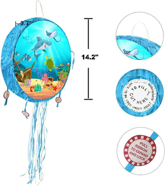 Sea Animal Piñatas 14.2 inch Foldable Under the Ocean Sea Animals Mexican Piñatas Fish Shark Manta Ray Turtle Octopus Jellyfish Crab Sea Horses Starfish Themed Birthday Summer Beach Party Decoration
