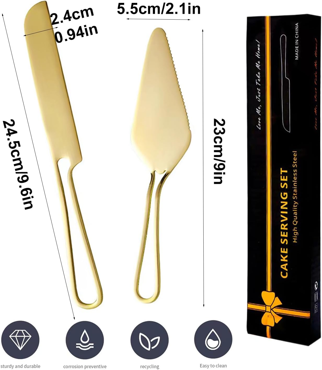 Cake Cutting Set for Wedding -Hollow Handle Cake Knife And Server Set Stainless Steel Cake Cutter and Pie Spatula for Wedding, Birthday, Parties and Events,Anniversary Christmas Gift,Golden 2Pcs